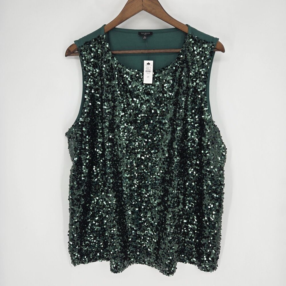 NWT Talbots Green Sequin Shell Top 2X